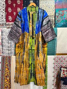 กิโมโนผ้าบาติกชุดกิโมโนยาวสีเทาเสื้อคลุมมัดย้อมชุดกิโมโนสำหรับบุรุษกิโมโนสไตล์โบโฮชุดกิโมโนสำหรับสตรีชุดใส่ไปพักผ่อนชุดกิโมโนยาว - Product Image 3