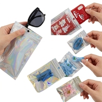 Sacs d'emballage holographiques transparents personnalisés, pochettes de rangement refermables à fermeture éclair pour étuis de téléphone, lunettes, cosmétiques, accessoires