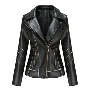 Chaqueta de cuero hecha a medida para mujer, piel sintética ajustada, moda elegante, abrigo de motociclista, ropa de abrigo corta informal - Product Image 2