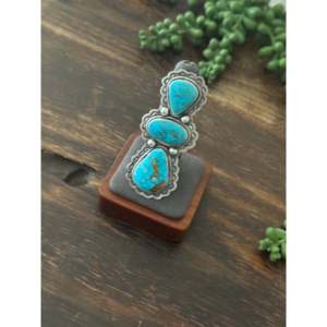 Danny Henio High Grade Kingman Turquoise & Sterling Silver <b>Adjustable</b> <b>Ring</b> with Bezel Setting Gift - Product Image 4