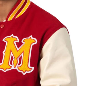 Chaqueta Varsity Unisex Estilo Western, Cuerpo de Lana, Mangas de Cuero, Cuello Redondo, Parches Vaqueros, Bordado con Diseños, Chaqueta Bomber - Product Image 6