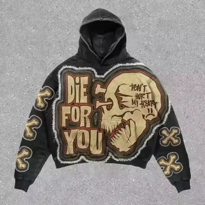 Logotipo personalizado apliques desgastado bordado Vintage ácido lavado pesado Streetwear hombres talla grande Sudadera con capucha de alta calidad - Product Image 1