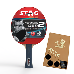 Stag Iconic Peter Karlson Gen 2 Professional Table Tennis Racquet 9-Layer Baseboard Heavy Tip Light Handle Wood Rubber Long - Product Image 1