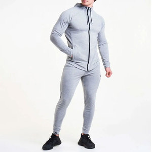 Sudadera con Capucha y Cierre de Cremallera para Hombre, Corte Ajustado, Manga Larga, Color Gris Sólido, Informal, para Otoño, Tejido Transpirable - Product Image 2