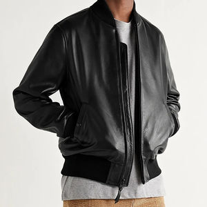 Chaqueta de Motociclista de Cuero Genuino para Hombre con Cuello Alto y Cierre de Cremallera con Logotipo Frontal, Diseño Elegante - Product Image 3