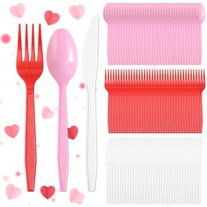 Juego de Cubiertos Desechables de Plástico, Juego de Cubiertos de Plástico, Juego de Cubiertos, Cucharas, Tenedores, Cuchillos para el Día de San Valentín, Artículos para Fiestas, LIBRE DE BPA - Product Image 1