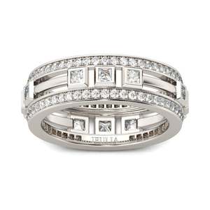 Anillo de Hombre Jeulia en Plata de Ley con Corte Princesa y Baño de Oro de 18K - Product Image 1
