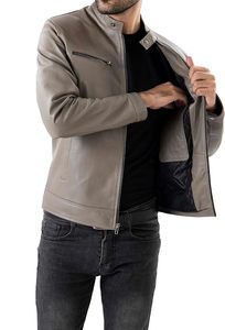 Veste en cuir véritable de haute qualité pour hommes Design de rue élégant Fermeture à glissière Bouton pression Col d'hiver Vente en gros OEM - Product Image 3