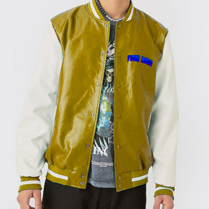 High Quality Men's Varsity <b>Jacket</b> Custom PU <b>Patchwork</b> Blank Unisex Baseball <b>Jacket</b> for Spring - Product Image 4