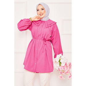 Camisa Hijab Fucsia con Doble Cuello y Cintura Ajustable con Cordón, Estilo Modesto - Product Image 2