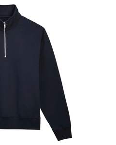 <b>Men</b> Navy <b>Quarter</b> <b>Zip</b> <b>Fleece</b> Sweatshirt Soft Cotton Blend Warm Casual Pullover Long Sleeve Comfortable for Winter - Product Image 3