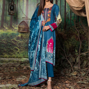 Couleur bleue femmes robes en lin dernières femmes Shalwar Kameez robes conceptions mode 2025 au Pakistan - Product Image 4