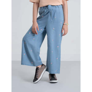 Pantalon Palazzo en Jean Taille Haute à Coupe Droite et Jambes Larges à Motifs Floraux pour Femme, OEM ODM, en Toile Respirante, Collection Printemps, Vente en Gros - Product Image 5