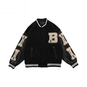 Las chaquetas universitarias informales para hombre más vendidas con mangas de cuero de lana de concha de seda Ropa de invierno con parche de chenilla para niños - Product Image 1