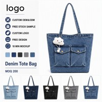 Bolso Tote de Mezclilla Personalizado, Bolso de Hombro de Lona de Gran Capacidad, Bolso Casual Azul Lavado para Mujer, OEM ODM con Logotipo Personalizado