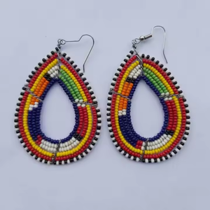 Handmade Seed Bead Hoop <b>Tassel</b> <b>Earrings</b> Multicolor Boho Dangle Fashion Jewelry Women Party Festival Accessories - Product Image 3