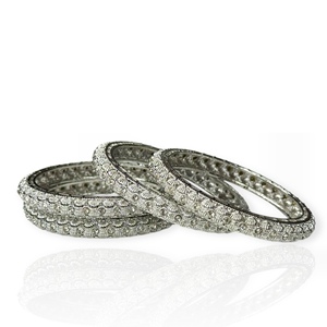 Viral <b>Silver</b> Plated Premium Pearl Pave <b>Bangle</b> Set Trendy Wedding Stackable Design Wholesale Bulk <b>for</b> Global Export - Product Image 2