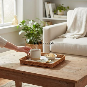 Bandeja de Ratán Tejida Moderna de Primera Calidad, Elegante, Multiusos, Decorativa, Móvil, para el Hogar, Comedor, Tradebyd - Product Image 3