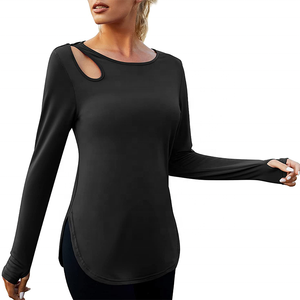 Chemises de sport à manches longues pour femmes, col bateau, protection solaire UV, t-shirts à séchage rapide, légers et rafraîchissants, pour la course à pied et le yoga - Product Image 2