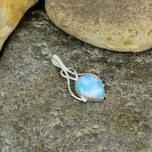 Pendentif Larimar en argent sterling fabriqué à la main collier de pierres précieuses poire naturelle beaux bijoux pour elle - Product Image 3