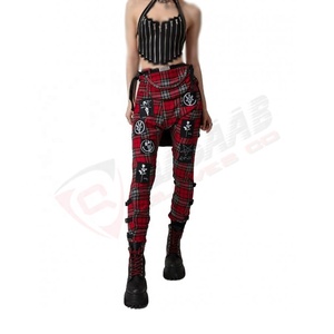 Rojo de las mujeres Top Selling Factory Gothic-Jogger Transpirable Tartan-Tweed Check-Golf Pantalones casuales Pantalones Slim-Fit - Product Image 5