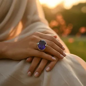 Bague en argent 925 avec améthyste pour femmes, bijoux en pierres précieuses - Product Image 2