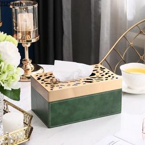 Couverture de tissu de couleur cuivre en métal imprimé moderne boîte de rangement de serviettes rectangulaire élégante porte-serviettes en métal boîte de mouchoirs en papier - Product Image 6