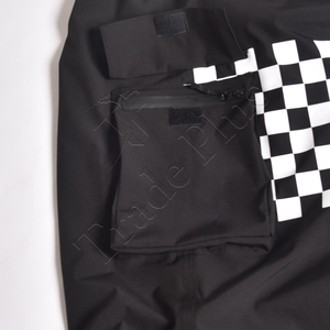 Pantalon cargo unisexe noir avec patchs à carreaux, taille à cordon de serrage, respirant, en polyester, style streetwear - Product Image 4