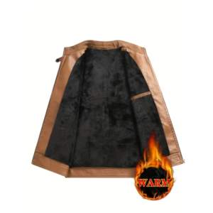 <b>Men's</b> Solid Color Baseball Uniform <b>Jacket</b> Leather <b>Jacket</b> with Zipper Plus Size Winter Outdoor Canvas for Fall Season - Product Image 3