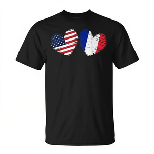 Camiseta con diseño de bandera de Estados Unidos y Francia, manga corta, cuello redondo, unisex, para adultos, diseño promocional - Product Image 3