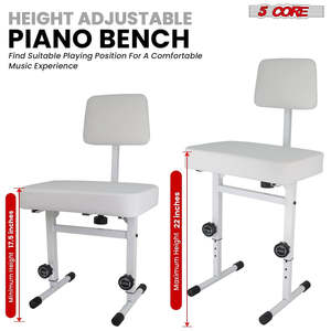 5 Core Piano Bench 3 <b>Padded</b> Cushioned Stool w Backrest Heavy Duty Musician <b>Chair</b> Height Adjustable - Product Image 6