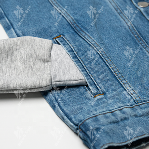 Veste en jean décontractée pour homme avec logo personnalisé, doublure en polaire de coton, fermeture à boutons en corne, respirante, coupe-vent, à capuche, toutes tailles - Product Image 5