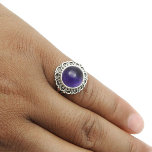 Sólido 925 plata esterlina natural púrpura amatista piedra preciosa forma redonda anillo para su joyería hecha a mano precio al por mayor proveedores - Product Image 3