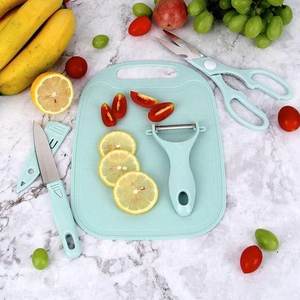 Ensemble de couteaux Myrva avec planche à découper, 4 pièces, lames en acier inoxydable, manches en plastique, pour usage en cuisine - Product Image 3