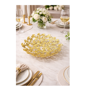 Bol à dîner élégant, bol en feuille de ginkgo dorée complexe, plateau à fruits en aluminium, plateau de style moderne fantaisie pour la vaisselle - Product Image 1