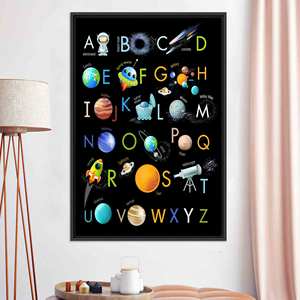 Elegant <b>Printed</b> Canvas Artwork: <b>Alphabet</b> Space Poster for Nursery Decor,BLACK FRAMED CANVAS - Product Image 1