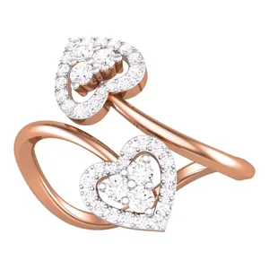 Anillo de Oro Sólido de 18K con Doble Corazón y Racimo de Diamantes de 0.32ct, Estilo Halo Bypass Wrap, Romántico, Certificado IGI, Anillo de Cóctel para Mujer - Product Image 3