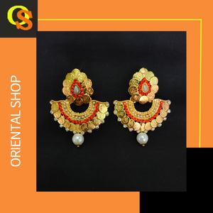 Boucles d'oreilles indiennes serties de boucles d'oreilles Jhumka plaquées or 22CT bijoux pour femmes portées par les exportateurs indiens - Product Image 5