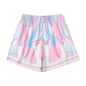 Shorts de basket-ball pour hommes, style streetwear, décontractés, pour l'entraînement, athlétiques, en maille, imprimé graphique flamme, respirants, séchage rapide, service OEM - Product Image 1