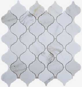ห้องครัว Backsplash ผนังกระเบื้องโมเสก / กระเบื้องตกแต่งหินโมเสกศตวรรษคาร์ราราหินอ่อนทองเหลืองผสมโมเสกอินเดียสีขาวทอง - Product Image 2