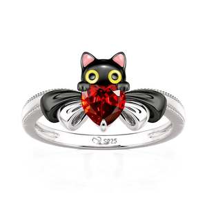 Jeulia Petland Two Tone Cute Black <b>Cat</b> Heart Bow Fashion <b>Ring</b> - Product Image 2