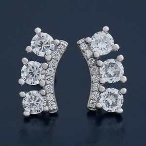 Straightforward Elegance 92.5 <b>Sterling</b> <b>Silver</b> Geometric <b>Stud</b> & Hoop Earrings Trendy Engagement Wedding Party Gift - Product Image 1