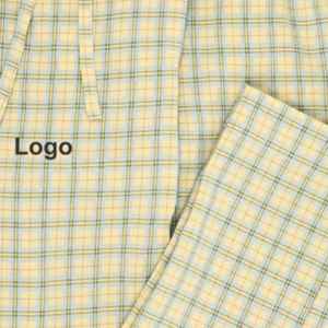 Pijama tejido con bolsillo cruzado a cuadros amarillo, pantalones de salón de ajuste Regular, tela CVC suave, cintura con cordón y bolsillos laterales, ropa de dormir - Product Image 2