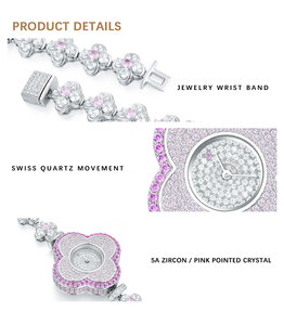 Reloj de Pulsera de Lujo para Mujer, Plata S925, Movimiento de Cuarzo Suizo, Cristal Rosa, Zirconia 5A, Baño de Rodio, Diseño de Trébol, OEM - Product Image 5