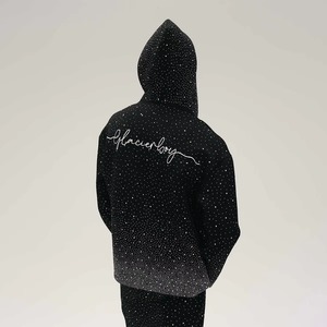 Personalizado Full Zip up Bordado Imprimir Gráfico Hombres Sudaderas Oversize Heavyweight Sudaderas Rhinestone Sudaderas con capucha con pantalón - Product Image 6