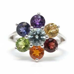 Anillo de Plata de Ley 925 con 7 Piedras Preciosas de Chakra, Chapado en Plata, Joyería Espiritual - Product Image 1