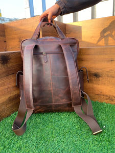 Sac à dos durable et décontracté pour ordinateur portable en cuir de vachette Sac à dos pour ordinateur portable à poches multiples - Product Image 4