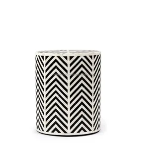 Mesa auxiliar con incrustaciones de hueso de calidad, taburete de diseño a rayas en mesa auxiliar con incrustaciones de hueso negro de la India para muebles de sala de estar - Product Image 1