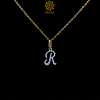 Pendentif Privaa Jewels lettre R initiale, diamant naturel taille brillant 0,16 ct, or jaune 18 carats, clarté VVS, certifié IGI