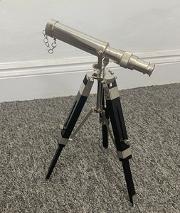 Nautical <b>Solid</b> Brass Chrome Marine Silver Telescope With <b>Wooden</b> Tripod <b>Table</b> <b>Top</b> Handmade Stand Brass Telescope Best Item - Product Image 1